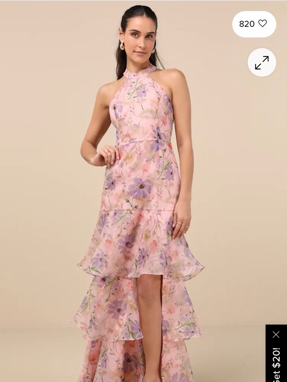 Lulu's Blush Pink Floral Halter High-Low Dress